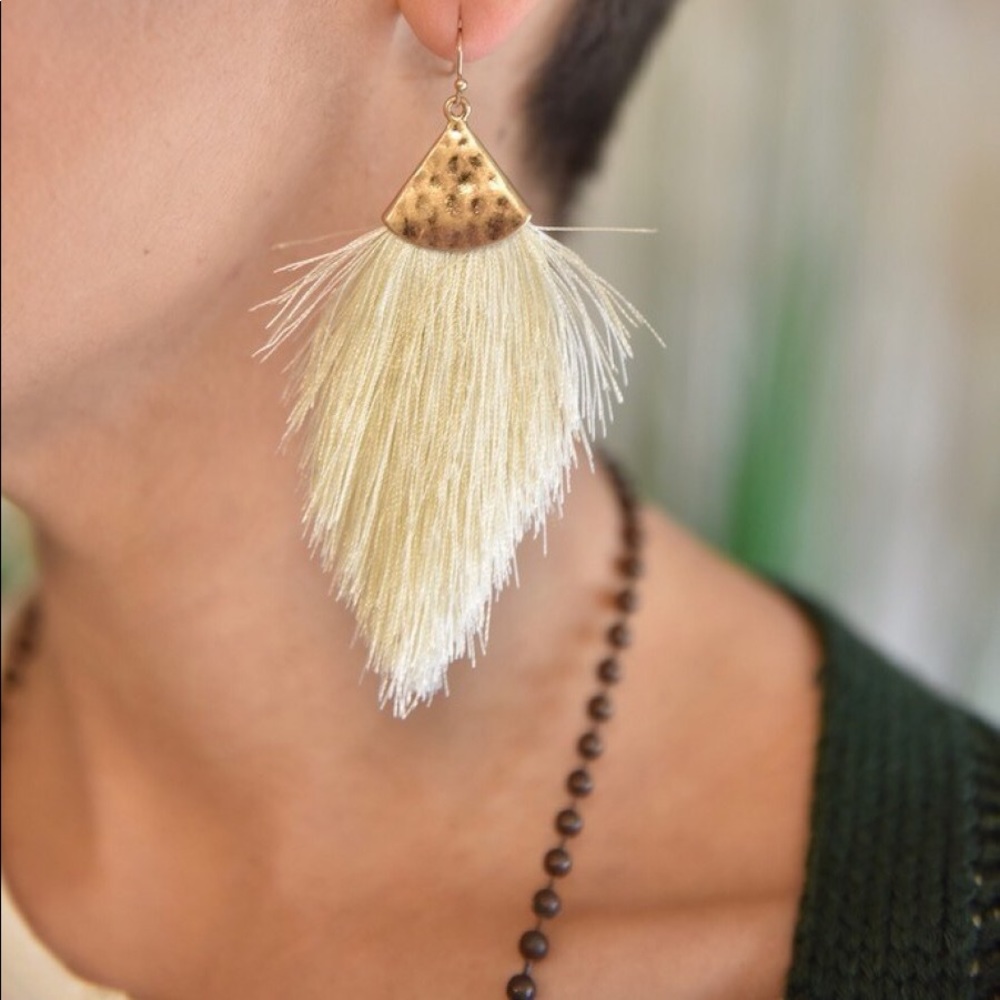 Ivory thread tassel earrings. NEVER WORN